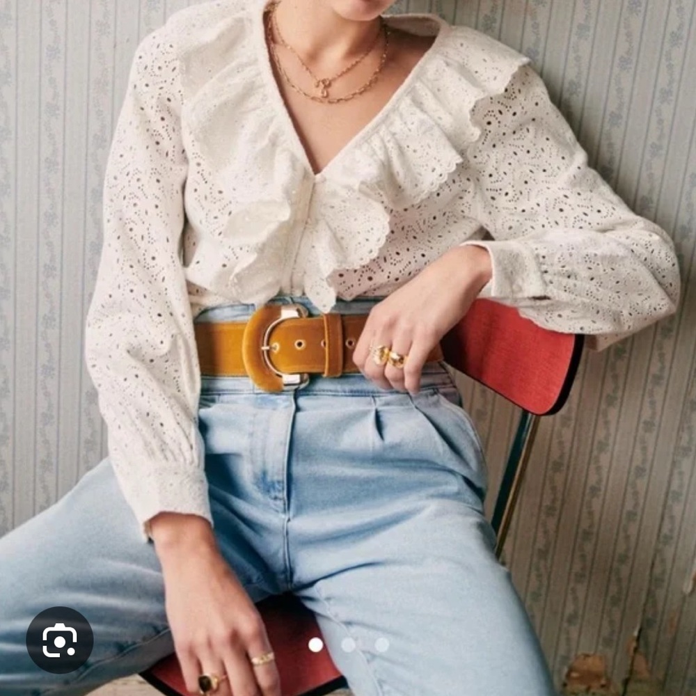 Sezane Olympe Cotton Eyelet Top FR36 US4